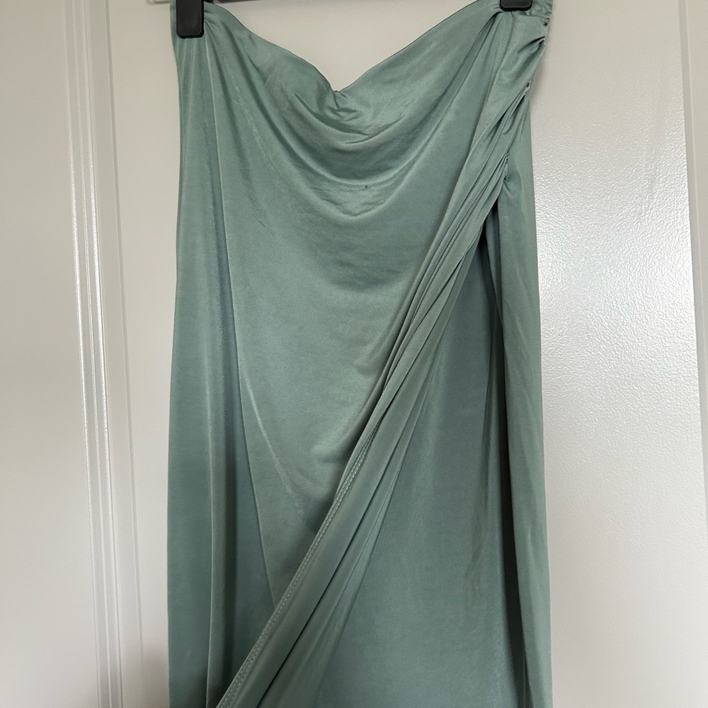 Lucy in the Sky Draped Maxi Skirt  in Soft Green - Picture 2 of 4